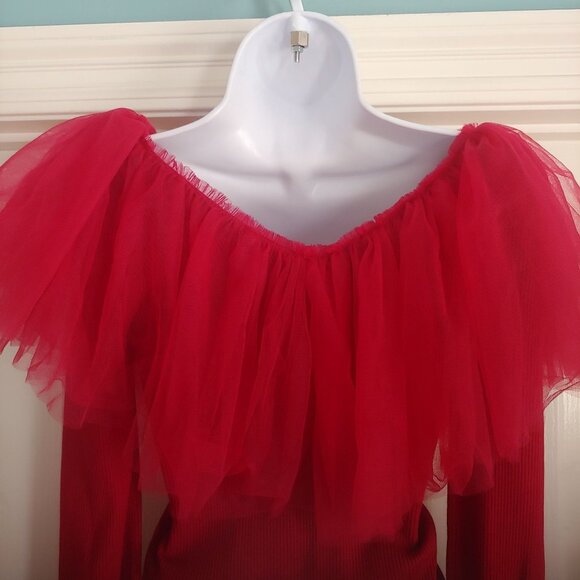 Endless Love Deep Red Ribbed L-Sleeve Fluffy Sweetheart Romantic Sweater M - Picture 9 of 12